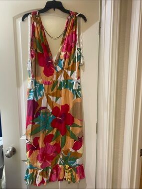 Floral Tropical Maxi Dress with Tassel Straps - Multicolor